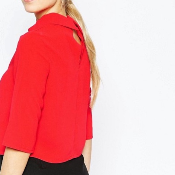 Fashion Union Red Funnel Neck Blouse - Picture 7 of 8